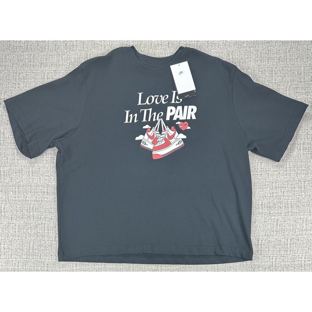 Nike Shirt Womens Large Black Love Is In The Pair Valentines Sneaker Graphic